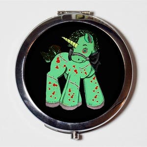 Zombie Unicorn Compact Mirror - Horror Cute and Creepy Kawaii Psychobilly Goth - Make Up Pocket Mirror for Cosmetics