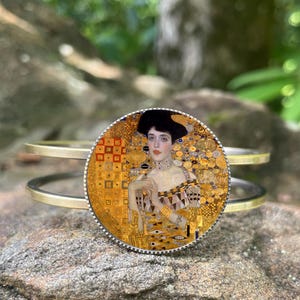Gustav Klimt Adele Bronze Cuff Bracelet | Portrait Jewelry | Art Deco Nouveau Inspired | Fine Art