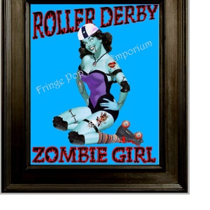 Roller Derby Art Print 8 x 10 - Zombie Roller Derby Girl - Roller Skating - Derby Girl - Pin Up Retro