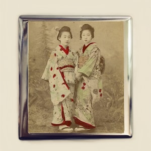 Zwei Geisha Zigarettenetui Visitenkarte Ausweishalter Brieftasche Japanisch Japan Asiatische Kunst