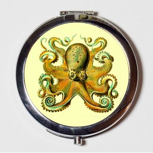 Victorian Octopus Compact Mirror - Haeckel Nautical Ocean Kraken Sea Creatures  - Make Up Pocket Mirror for Cosmetics