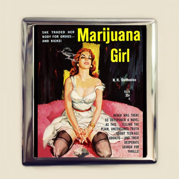 Marijuana Girl Cigarette Case Business Card ID Holder Wallet Cannabis Retro Stoner Smoking Weed Stoned Two Pulp Pinup Campy