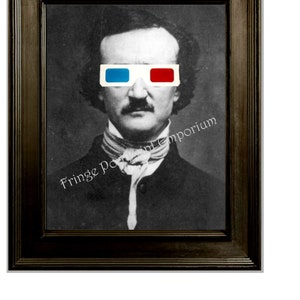 Edgar Allan Poe 3D Glasses Art Print 8 x 10 - Pop Surrealism - Altered Art - Lowbrow - Goth