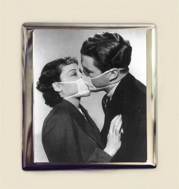 Retro Masked Kiss Cigarette Case Business Card ID Holder Wallet Oddity  Romance Romantic Kissing