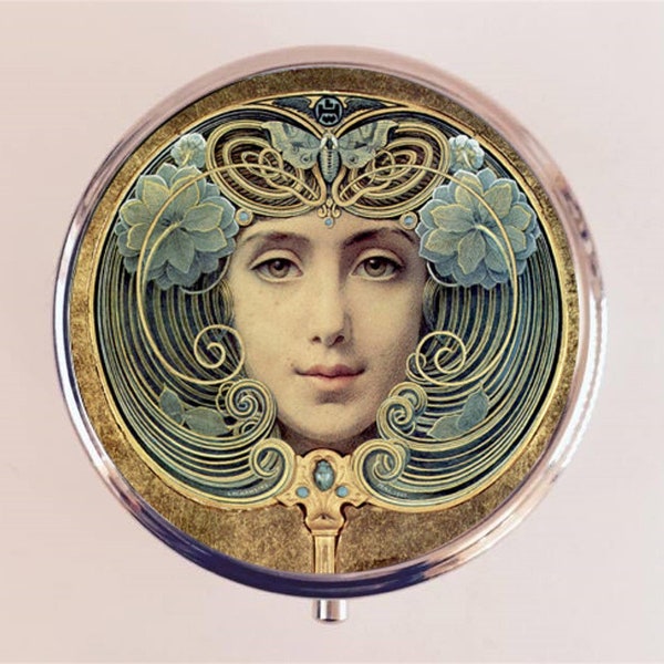 Art Nouveau Face Pill Box Case Pillbox Holder Trinket Box Welden Hawkins Deco Fine Art