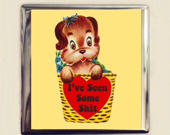 I've Seen Some Shit Cigarette Case Business Card ID Holder Wallet Mature Funny Retro Cute Dog Snarky Humor
