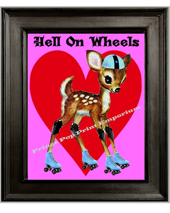 Roller Derby Art Print 8 X 10 Whimsical Roller Skating Deer Hell on Wheels  - Etsy