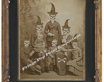 Victorian Macabre Skeleton Family Art Print 8 x 10 - Goth Horror