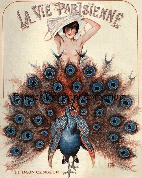 ★Original ART  ‘Peacock’ Art Deco Peacock Art Print 8 X 10 - French Paris - Parisienne