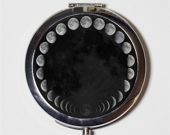 Moon Phases Compact Mirror - Celestial Outerpace - Make Up Pocket Mirror for Cosmetics