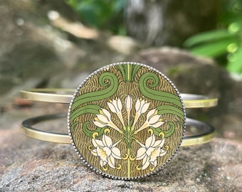 Art Nouveau Floral Bronze Cuff Bracelet | Botanical Jewelry | Art Deco Inspired