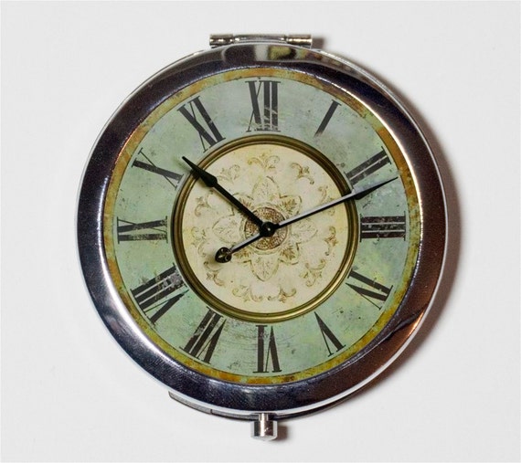 Victorian Clock Compact Mirror - Steampunk Pop Art - Make Up Pocket Mirror for Cosmetics