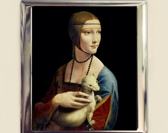 Lady With Ermine Cigarette Case Business Card ID Holder Wallet Leonardo Da Vinci Fine Art Painting