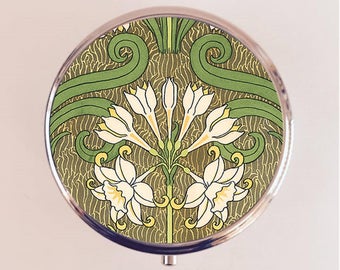 Art Nouveau Floral Pill Box Case Pillbox Holder Art Deco 1920s Art Flower