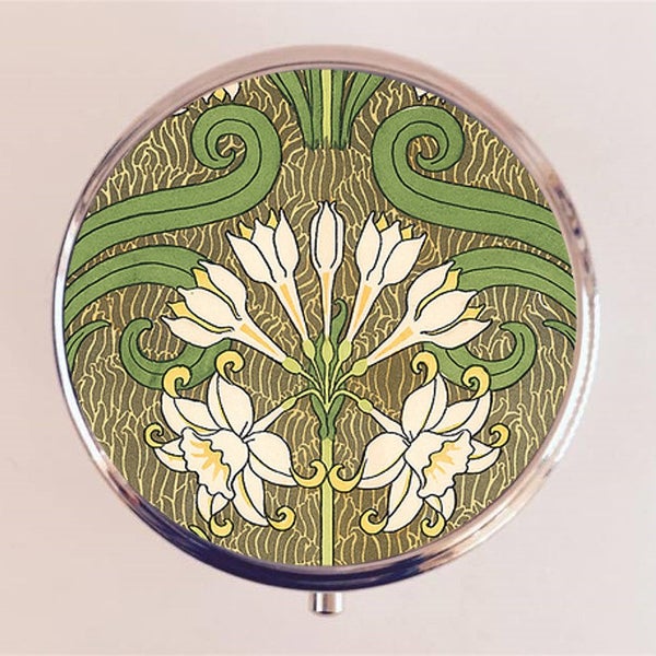 Art Nouveau Floral Pill Box Case Pillbox Holder Art Deco 1920s Art Flower