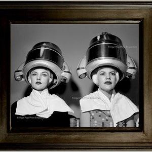 Hairdresser Art Print 8 x 10 - Retro Kitsch 1950&#39;s Women at Hair Salon - Beautician - Stylist Space Age Hair Dryers Kitsch Art for Salon
