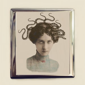 Estuche para cigarrillos Medusa, tarjetero, billetera, arte alterado, fotografía antigua, mujer serpiente