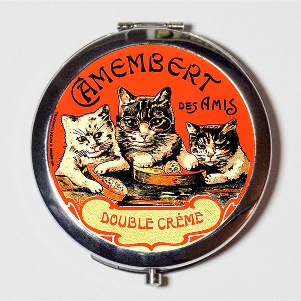 French Cat Creme Ad Compact Mirror - Publicités vintage Cats Whimsical - Miroir de poche pour cosmétiques