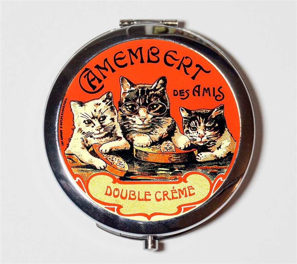 French Cat Creme Ad Compact Mirror - Publicités vintage Cats Whimsical - Miroir de poche pour cosmétiques