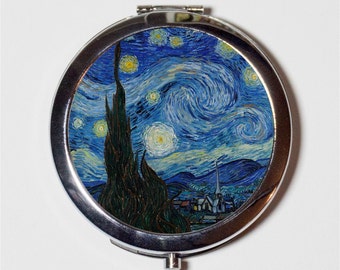Starry Night Vincent Van Gogh Compact Mirror - Classic Fine Art Painting - Make Up Pocket Mirror for Cosmetics