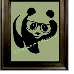 Hipster Panda Print 8 x 10 Bear with Glasses - Geek - Nerd - Humor - Kawaii - Quirky