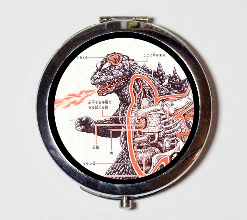 Lizard Monster Compact Mirror Godzilla Japan Pop Art Make Up Pocket Mirror for Cosmetics image 1