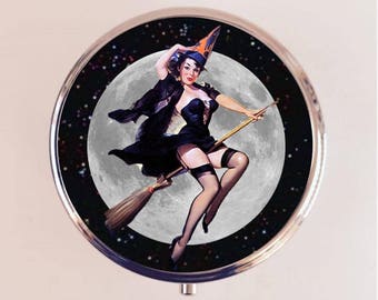 Pin-Up Hexe Pillendose Pillendose Halter Schmuckstück Halloween Pinup Girl Goth Moon