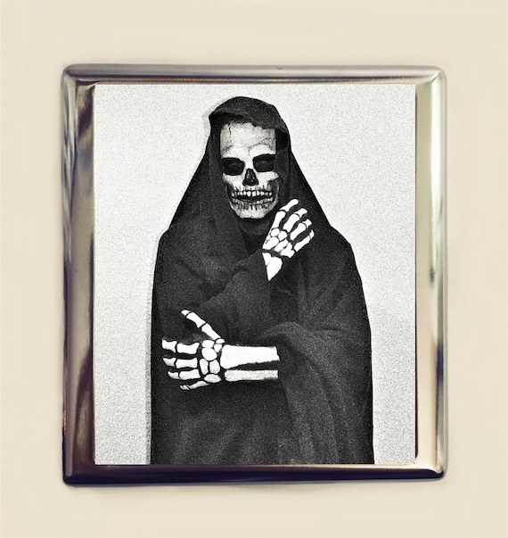 Grim Reaper Cigarette Case Business Card ID Holder Wallet Death Goth Gothic  Dark Art Creepy