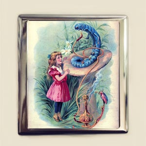 Alice im Wunderland Zigarettenetui Visitenkarte Ausweishalter Geldbörse Raupe Vintage Illustration Louis Carroll