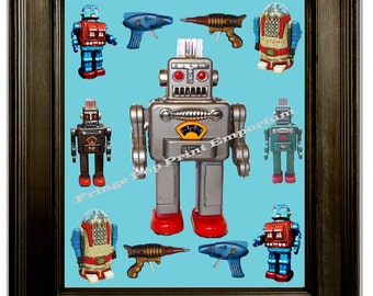 Robot japonais rétro Art Print 8 x 10 - Collage Technie Geek Geekery