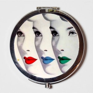 Retro Lips Compact Mirror - Lipstick 1950s Cosmetic Beauty - Make Up Pocket Mirror for Cosmetics