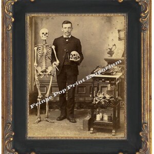 Victorian Medical Doctor With Skull & Skeleton Art Print 8 x 10 from Cabinet Card