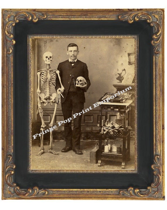 Victorian Medical Doctor With Skull & Skeleton Art Print 8 X 10