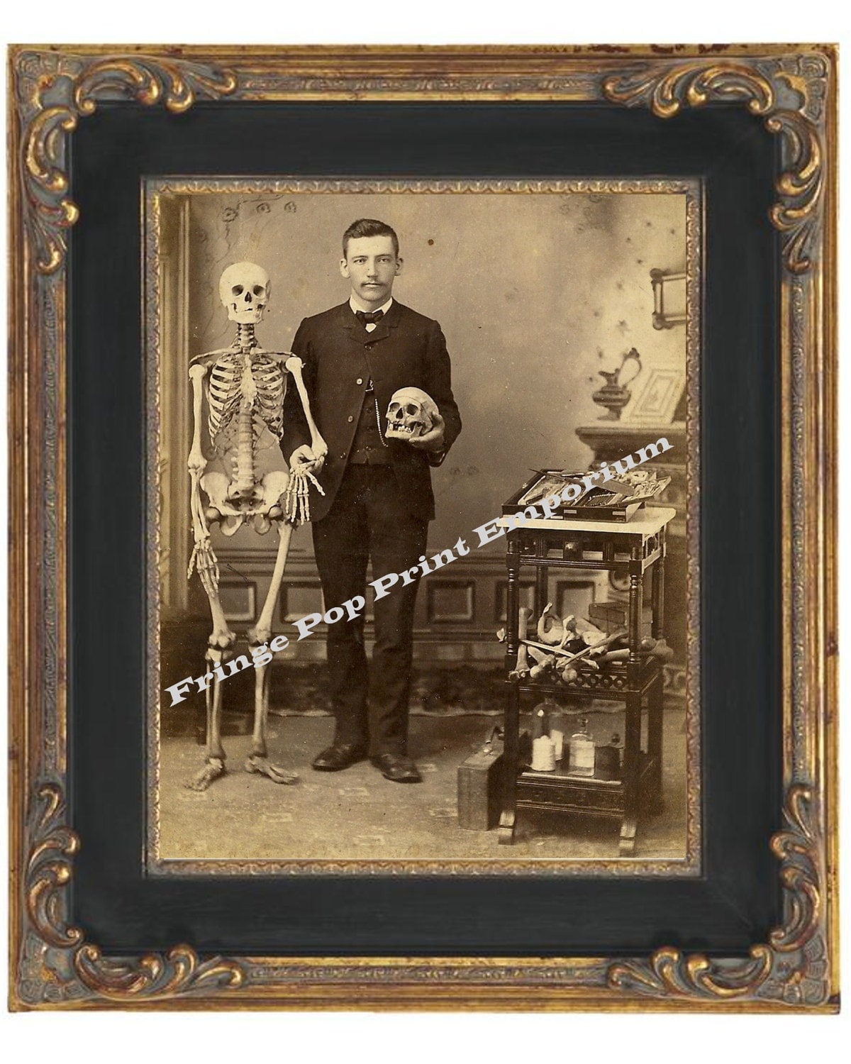Victorian Medical Doctor With Skull & Skeleton Art Print 8 X 10