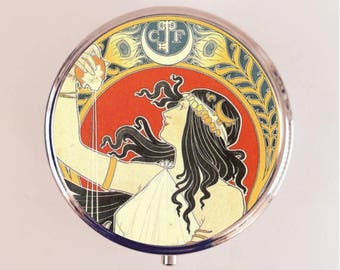Pastillero Alphonse Mucha, porta pastillas, art nouveau, amargo, oriental