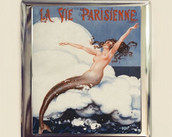 Parisian Mermaid Cigarette Case Business Card ID Holder Wallet French Art Deco Nautical Flapper Version Three