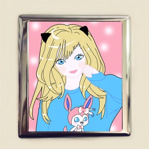 Anime Girl Cigarette Case Business Card ID Holder Wallet Kawaii Japanese Animation Japan Cute Cat Ears