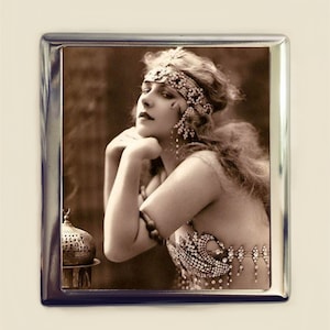 Flapper Bauchtänzerin Zigaretten Etui Visitenkarte Ausweis Halter Geldbörse Kleopatra Art Deco Ägyptisch Boho Zigeuner