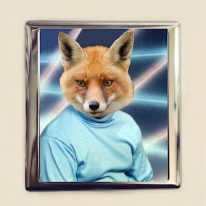 Fox Cigarette Case Business Card ID Holder Wallet Pop Art Yearbook Photo Animal Art Nerdy Anthropomorphic
