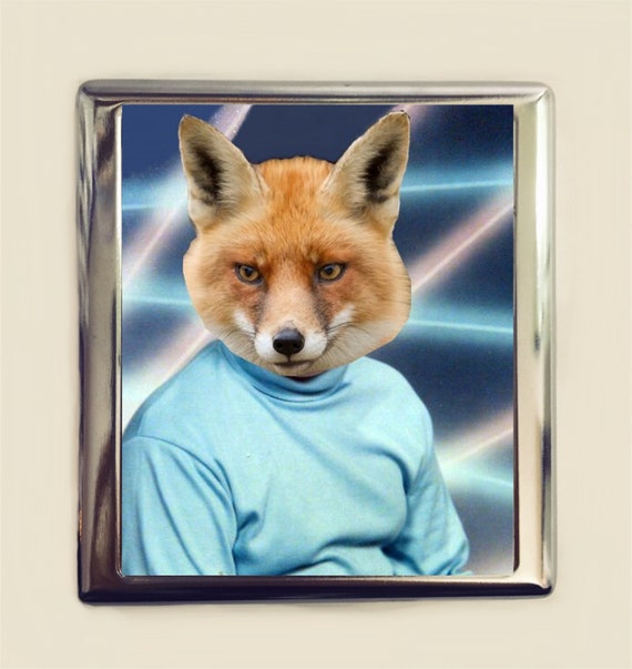 fox cigarette Fox Cigarette Case Business Card ID Holder Wallet Pop Art Yearbook Photo  Animal Art Nerdy Anthropomorphic