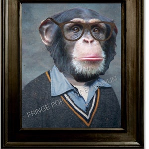 Monkey Chimpanzee Art Print 8 x 10 - High School Yearbook Photo - Chimp in High School - Nerd - Geek - Altered Art