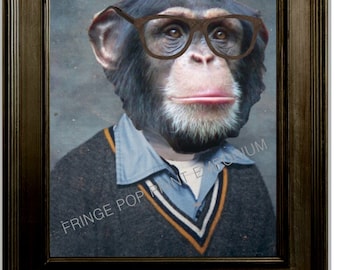 Monkey Chimpanzee Art Print 8 x 10 - High School Yearbook Photo - Chimp in High School - Nerd - Geek - Altered Art