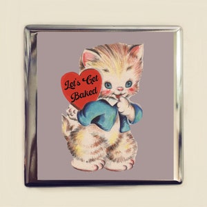 Stoner Retro Katze Zigarettenetui Visitenkarte Halter Brieftasche Let's Get Baked Lustiges Geschenk für Topf Raucher