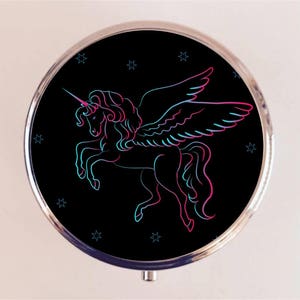 Neon Unicorn Pill Box Case Pillbox Holder Trinket Winged Pegasus Kawaii Pop Art