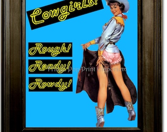 Cowgirl Pin Up Art Print 8 x 10 - Pinup Girl Cowgirls - Cowboy Hat - Western Rockabilly Art - 1950's Retro