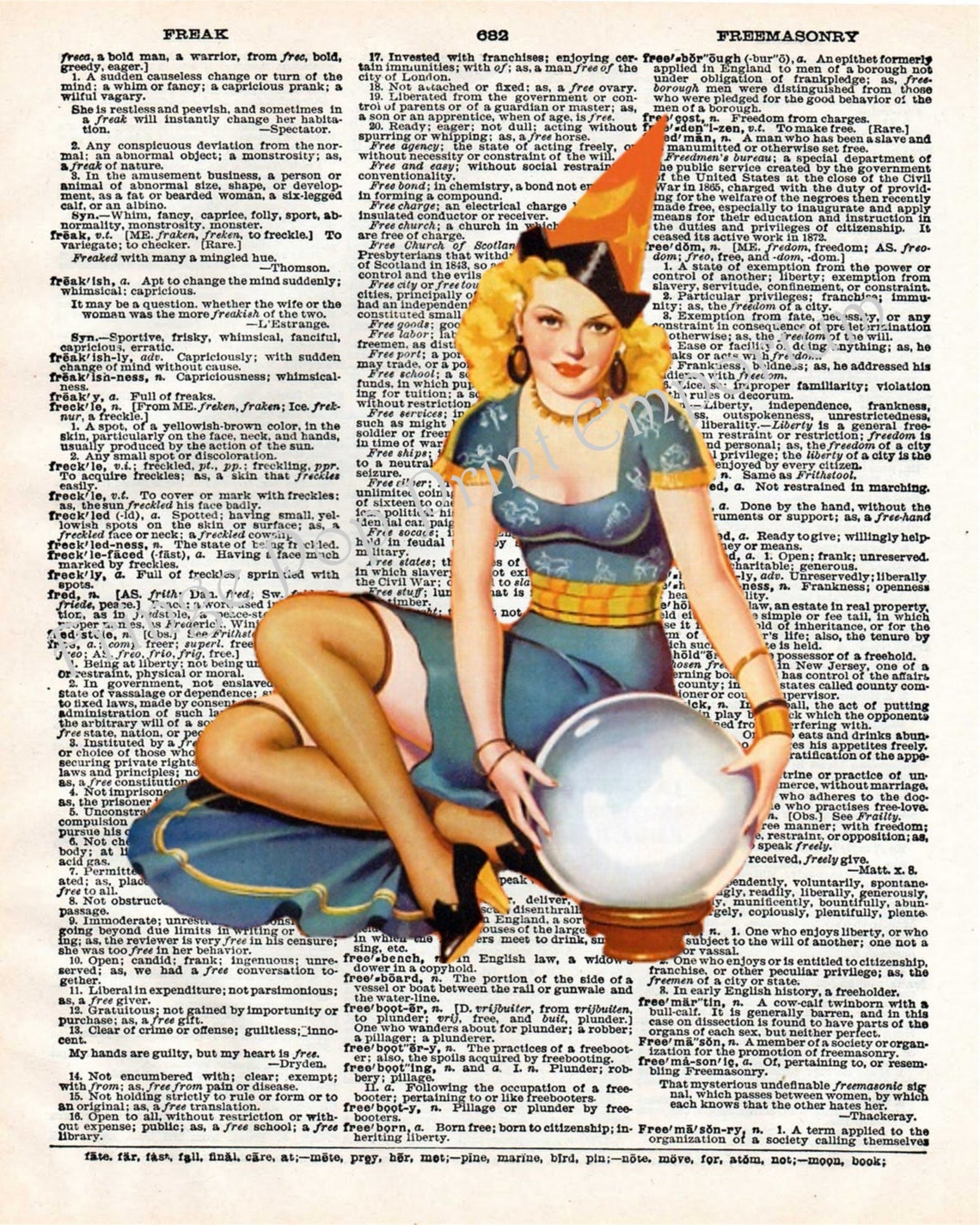 Fortune Teller Art Print 8 X 10 on Dictionary Page Art Deco Etsy
