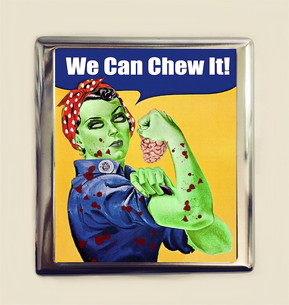 zombie cigarette Zombie Rosie the Riveter Cigarette Case Business Card ID Holder Wallet Goth  Gothic Horror Feminist Icon Girl Power