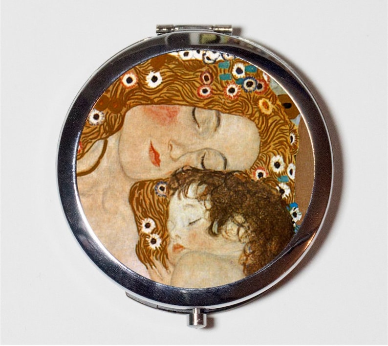 Gustav Klimt Mother and Child Compact Mirror Fine Art Painting Make Up Pocket Mirror for Cosmetics image 1