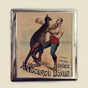 Boxer kangourou étui à cigarettes porte-cartes d'identité portefeuille fantaisiste affiche française boxe publicité vintage