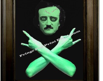 Zombie Heavy Metal Edgar Allan Poe Art Print 8 x 10 - Goth Lowbrow Art - Homeboy